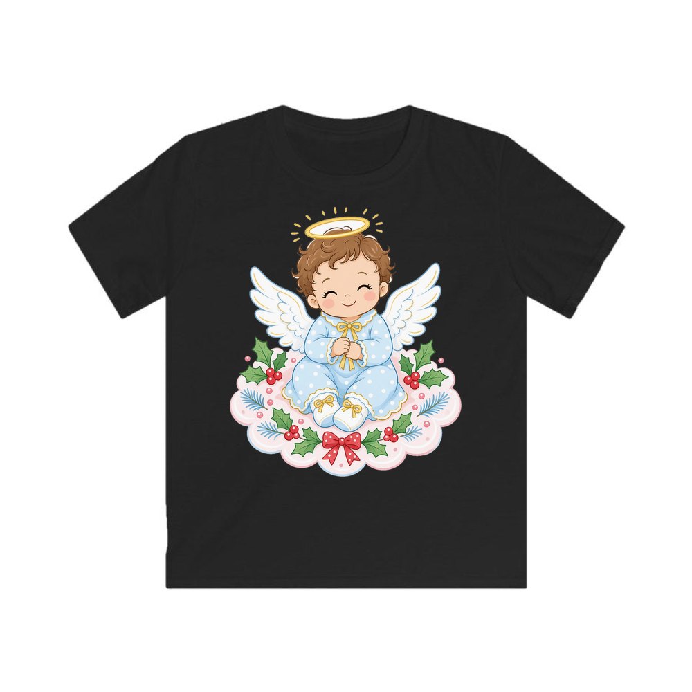 Baby Christmas Angel On Cloud personalised kids Christmas tee in black