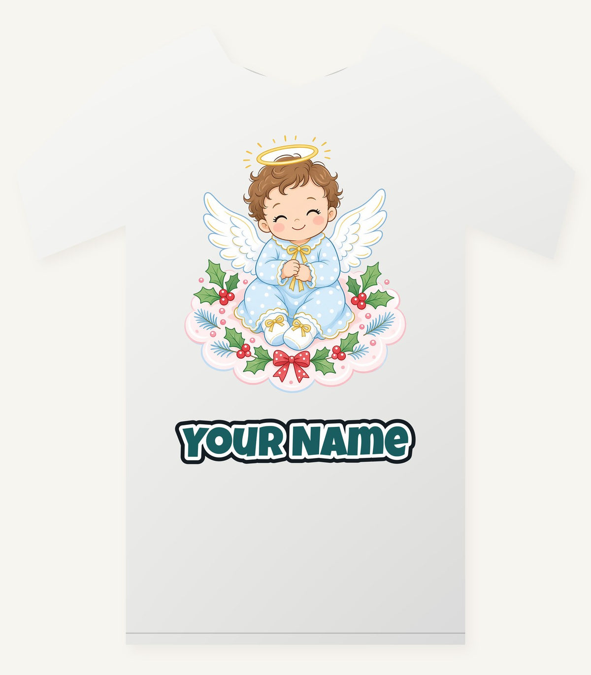 Baby Christmas Angel On Cloud Personalised Christmas T-Shirt and Hoodie