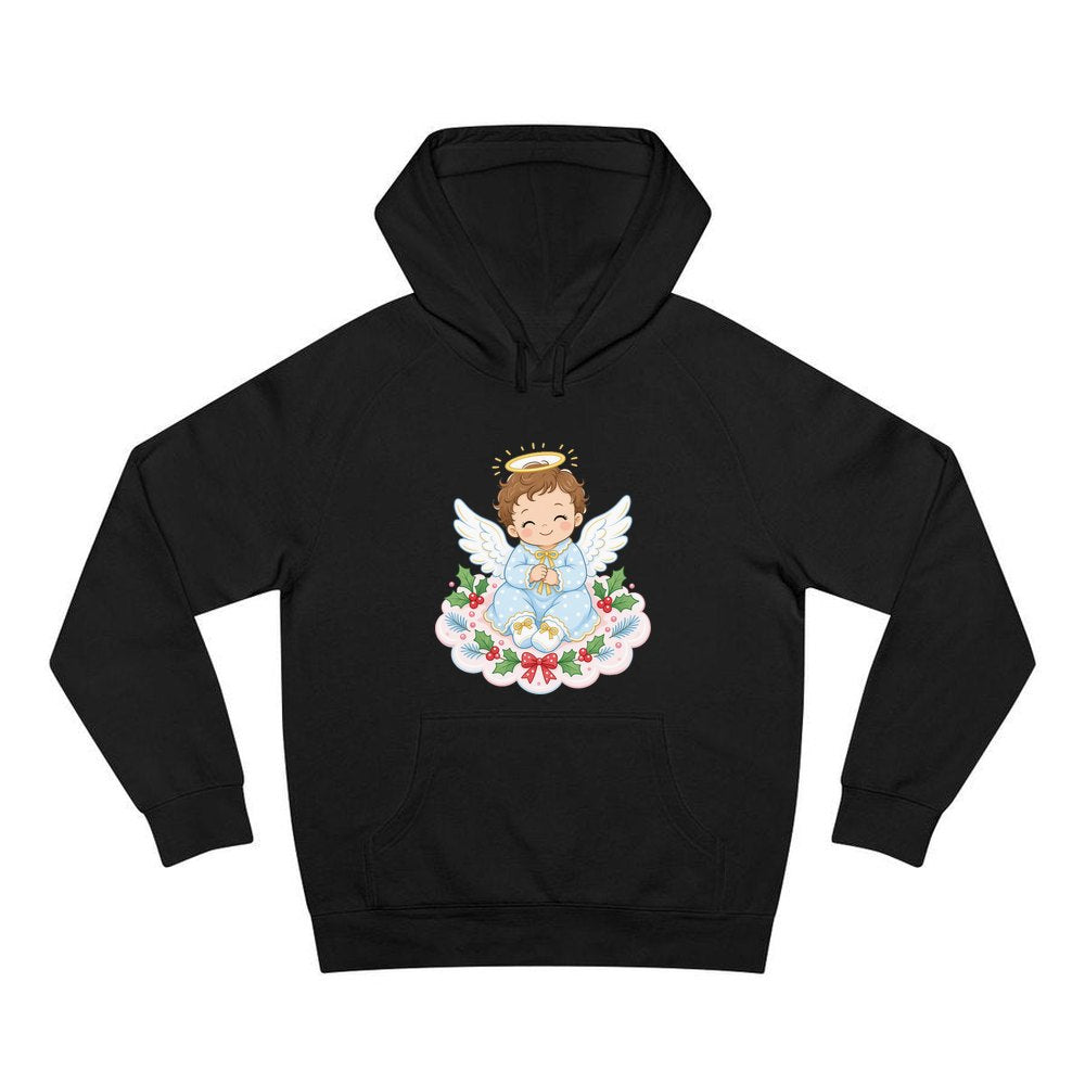 Baby Christmas Angel On Cloud personalised Christmas hoodie in black