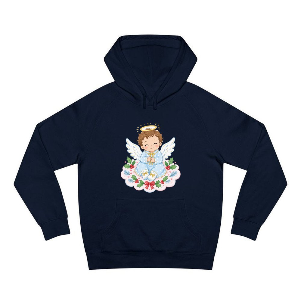 Baby Christmas Angel On Cloud personalised Christmas hoodie in navy