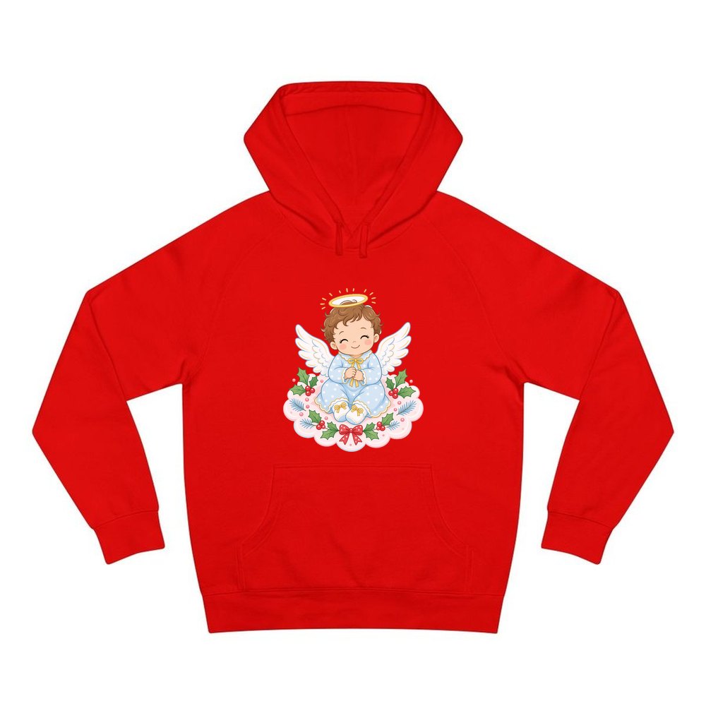 Baby Christmas Angel On Cloud personalised Christmas hoodie in red