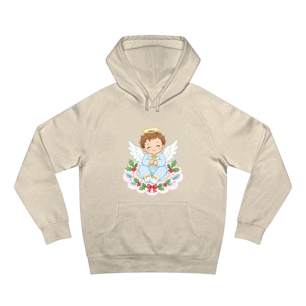 Baby Christmas Angel On Cloud personalised Christmas hoodie in sand