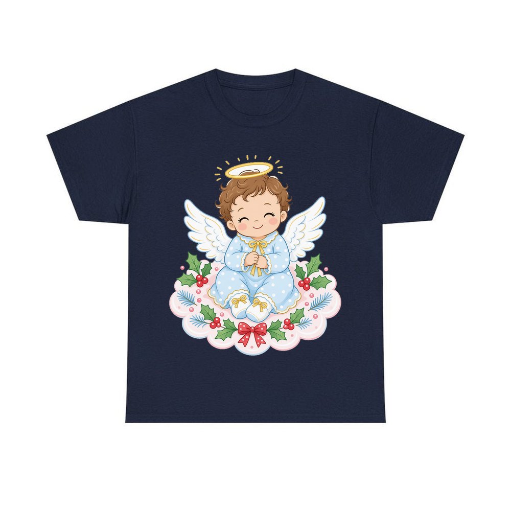Baby Christmas Angel On Cloud personalised Christmas T-shirt in navy