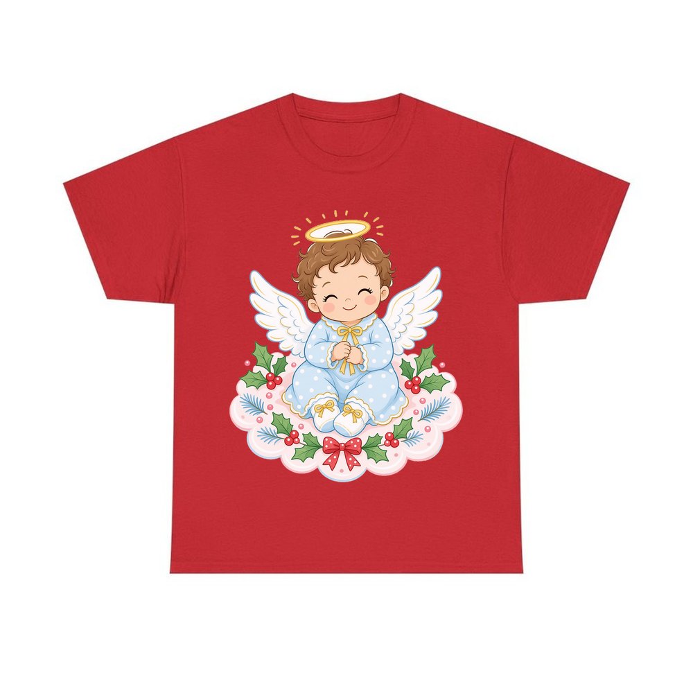Baby Christmas Angel On Cloud personalised Christmas T-shirt in red