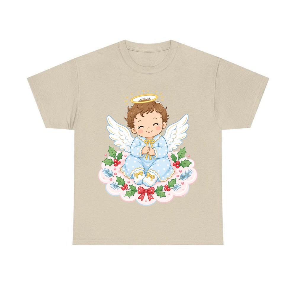 Baby Christmas Angel On Cloud personalised Christmas T-shirt in sand