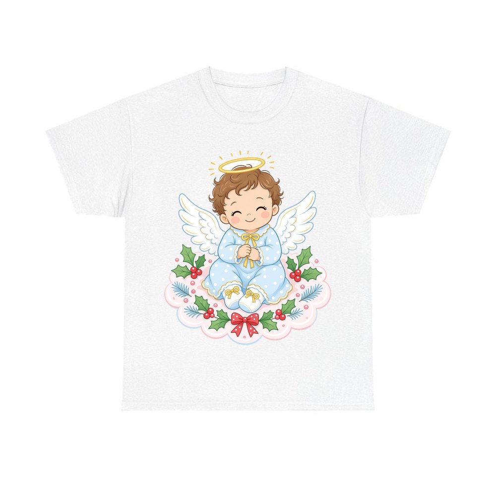 Baby Christmas Angel On Cloud personalised Christmas T-shirt in white