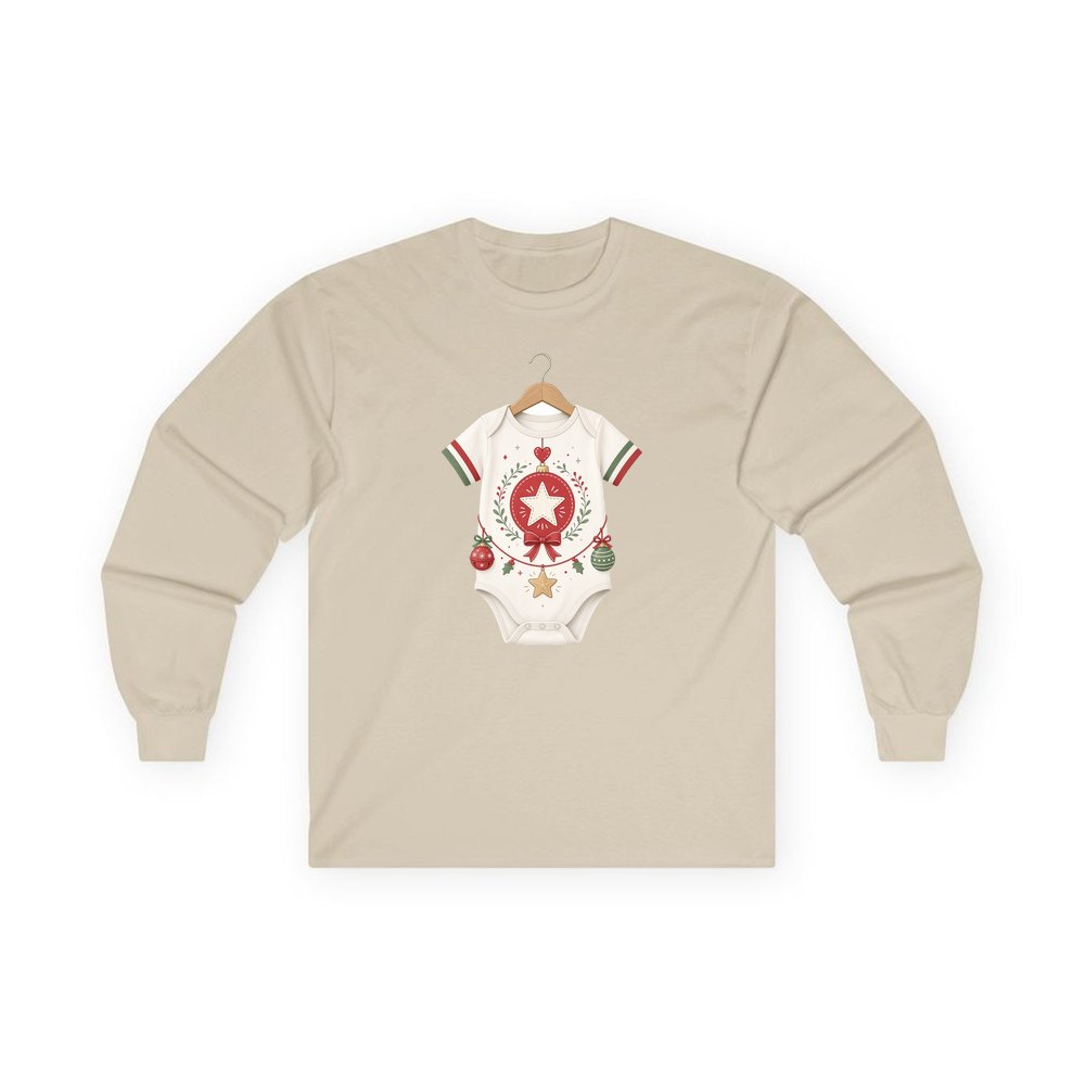 Baby Christmas Bodysuit personalised long sleeve Christmas T-shirt in sand