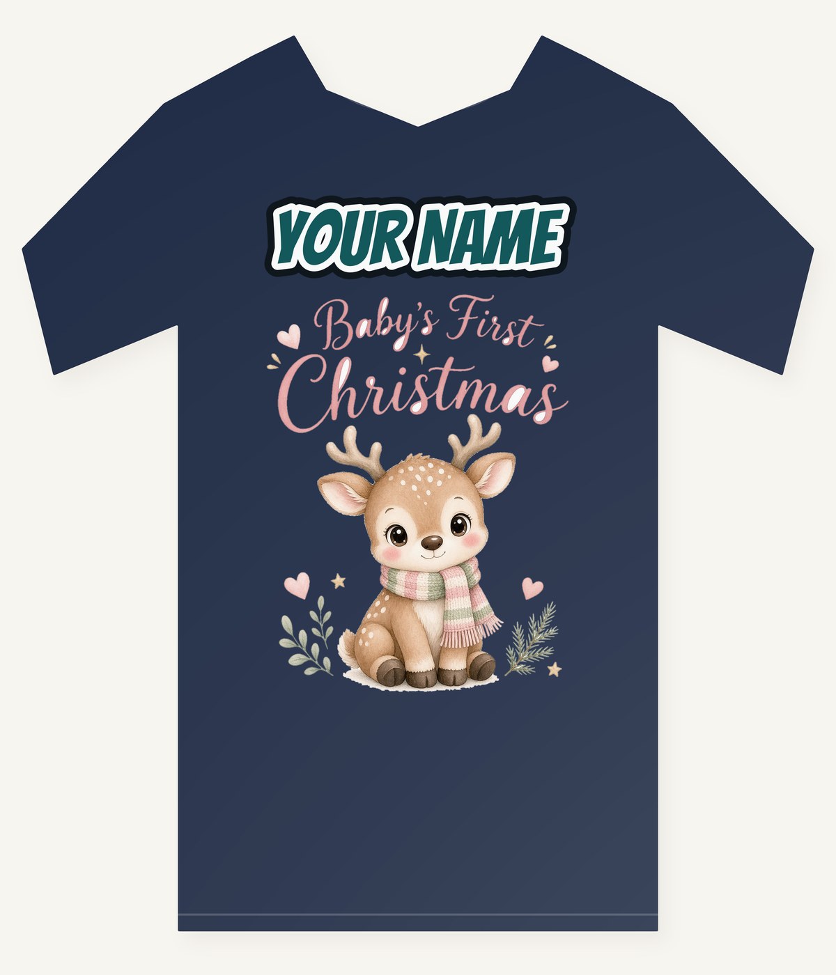 Baby Deer First Christmas Personalised Kids and Baby Christmas Tee