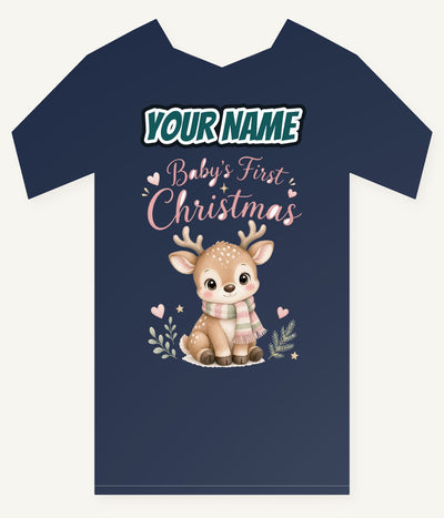 Baby Deer First Christmas Personalised Kids Tee and Baby Bodysuit