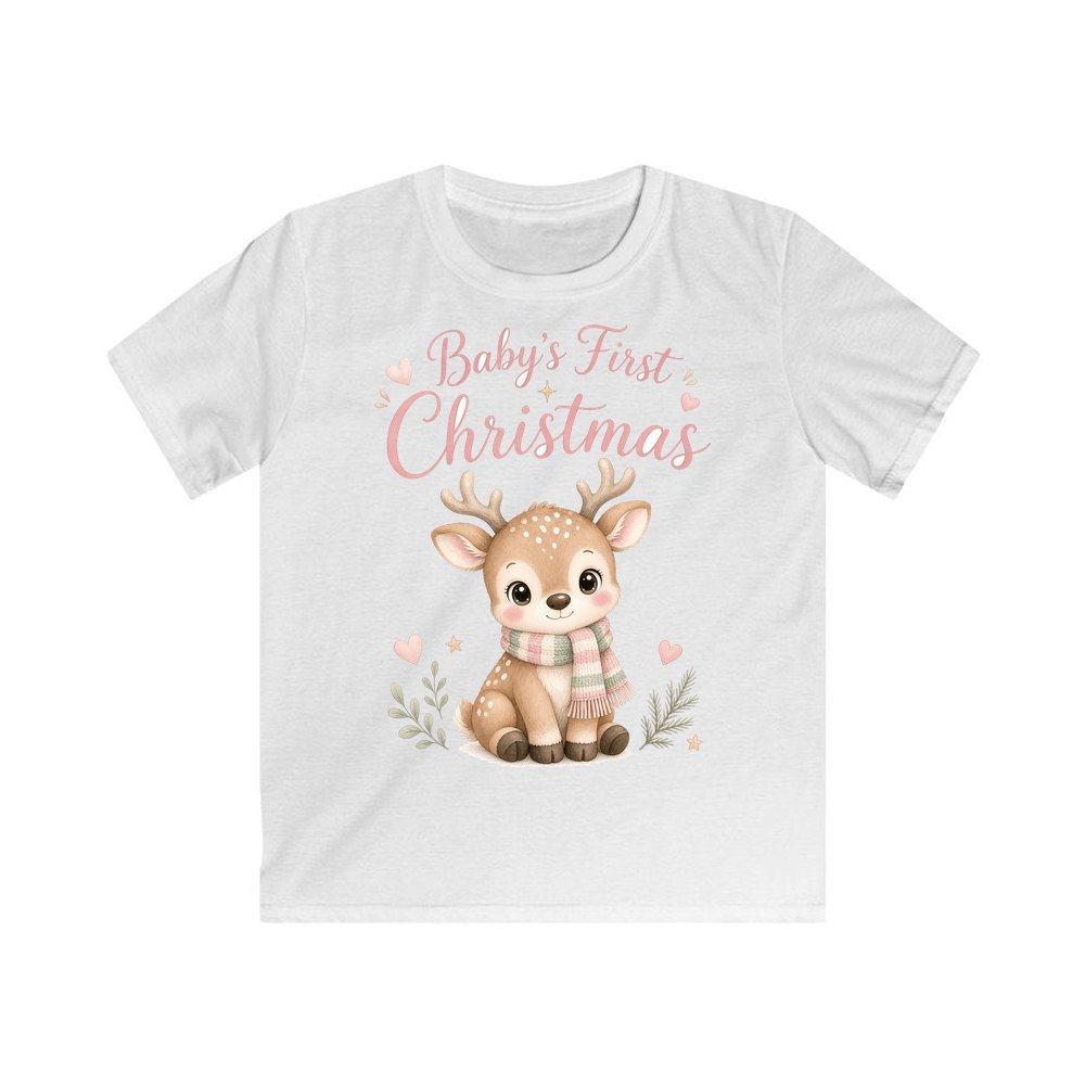 Baby Deer First Christmas personalised kids Christmas tee in white