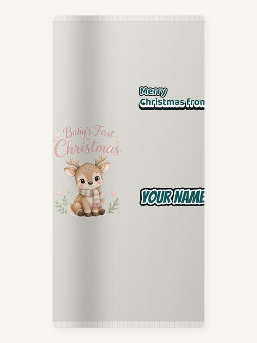 Baby Deer First Christmas Personalised Beach Towel