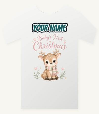 Baby Deer First Christmas Personalised Christmas T-Shirt and Hoodie