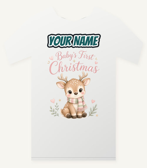 Baby Deer First Christmas Personalised Christmas T-Shirt and Hoodie