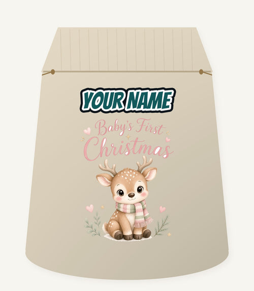 Baby Deer First Christmas Personalised Santa Sack