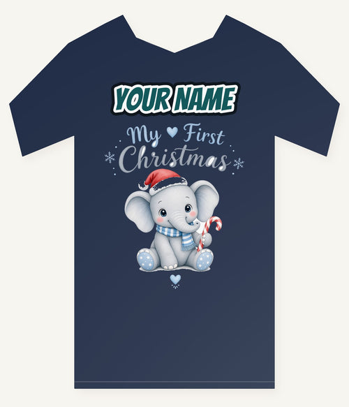 Baby Elephant First Christmas Personalised Kids and Baby Christmas Tee
