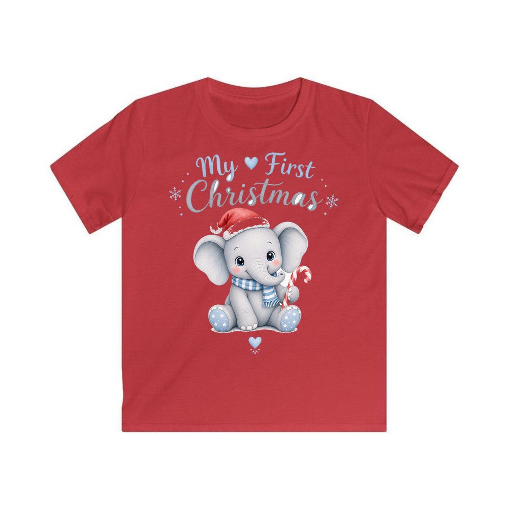 Baby Elephant First Christmas personalised kids Christmas tee in red