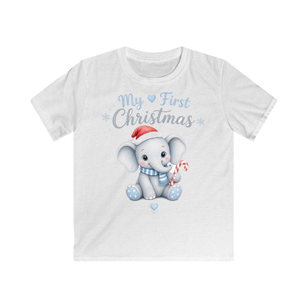Baby Elephant First Christmas personalised kids Christmas tee in white