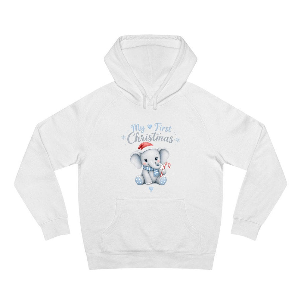 Baby Elephant First Christmas personalised Christmas hoodie in white