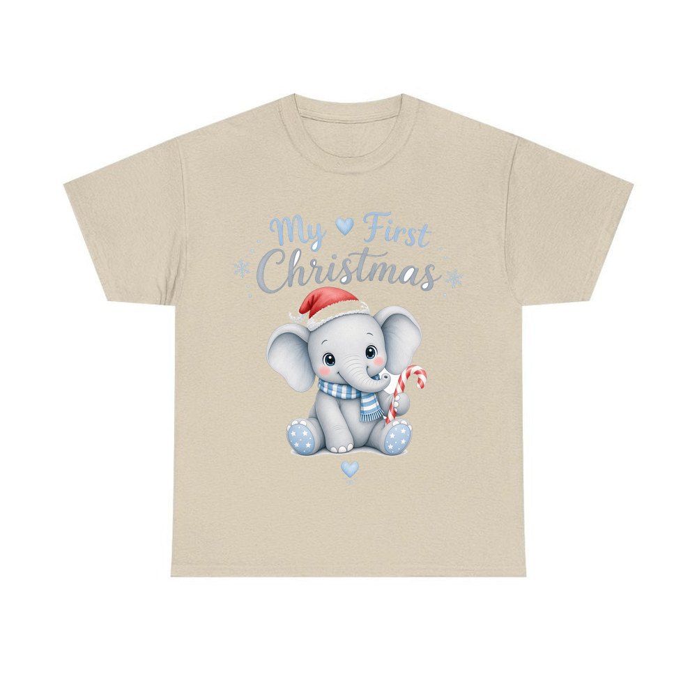 Baby Elephant First Christmas personalised Christmas T-shirt in sand