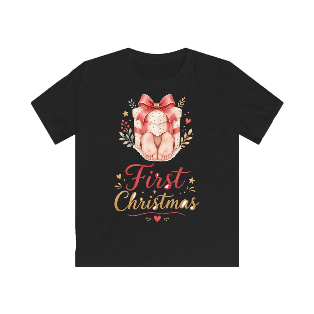 Baby Feet First Christmas personalised kids Christmas tee in black