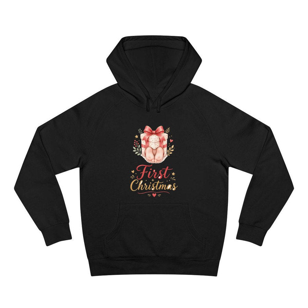 Baby Feet First Christmas personalised Christmas hoodie in black