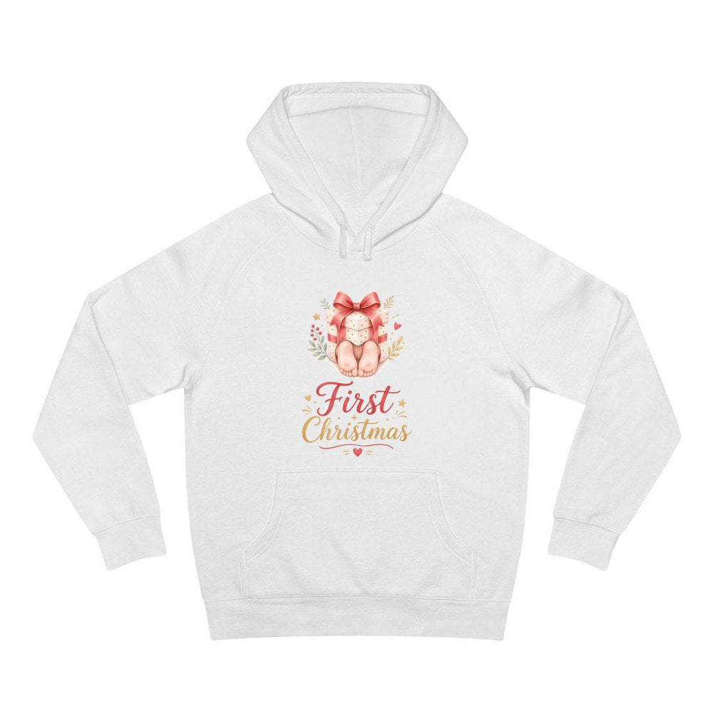 Baby Feet First Christmas personalised Christmas hoodie in white