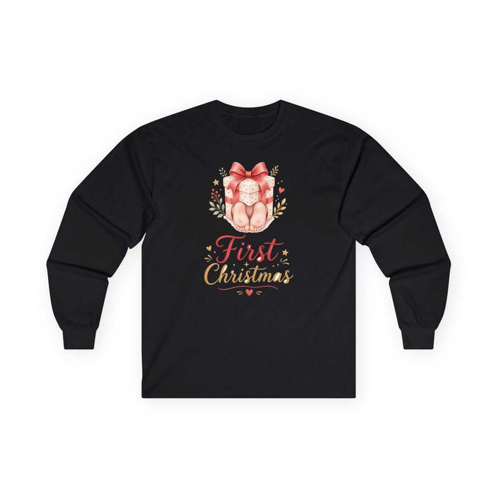 Baby Feet First Christmas personalised long sleeve Christmas T-shirt in black
