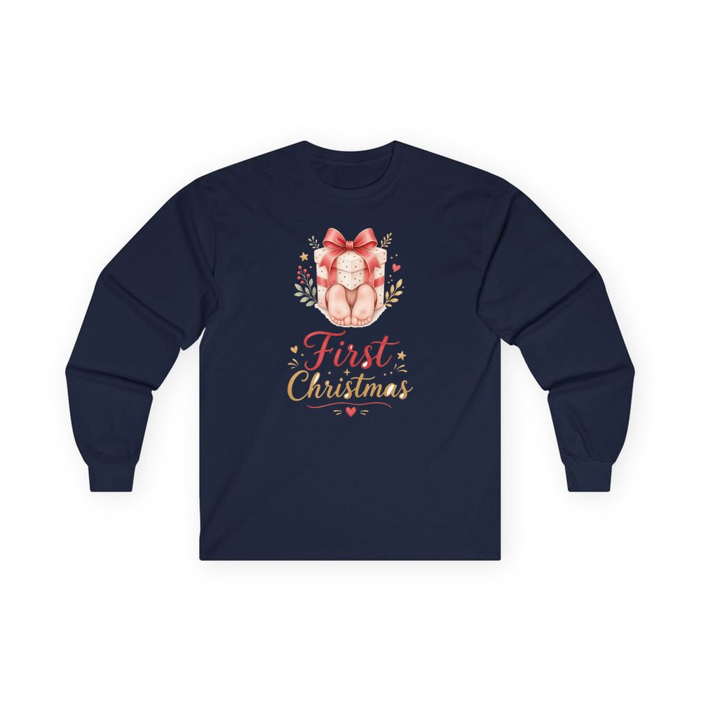 Baby Feet First Christmas personalised long sleeve Christmas T-shirt in navy