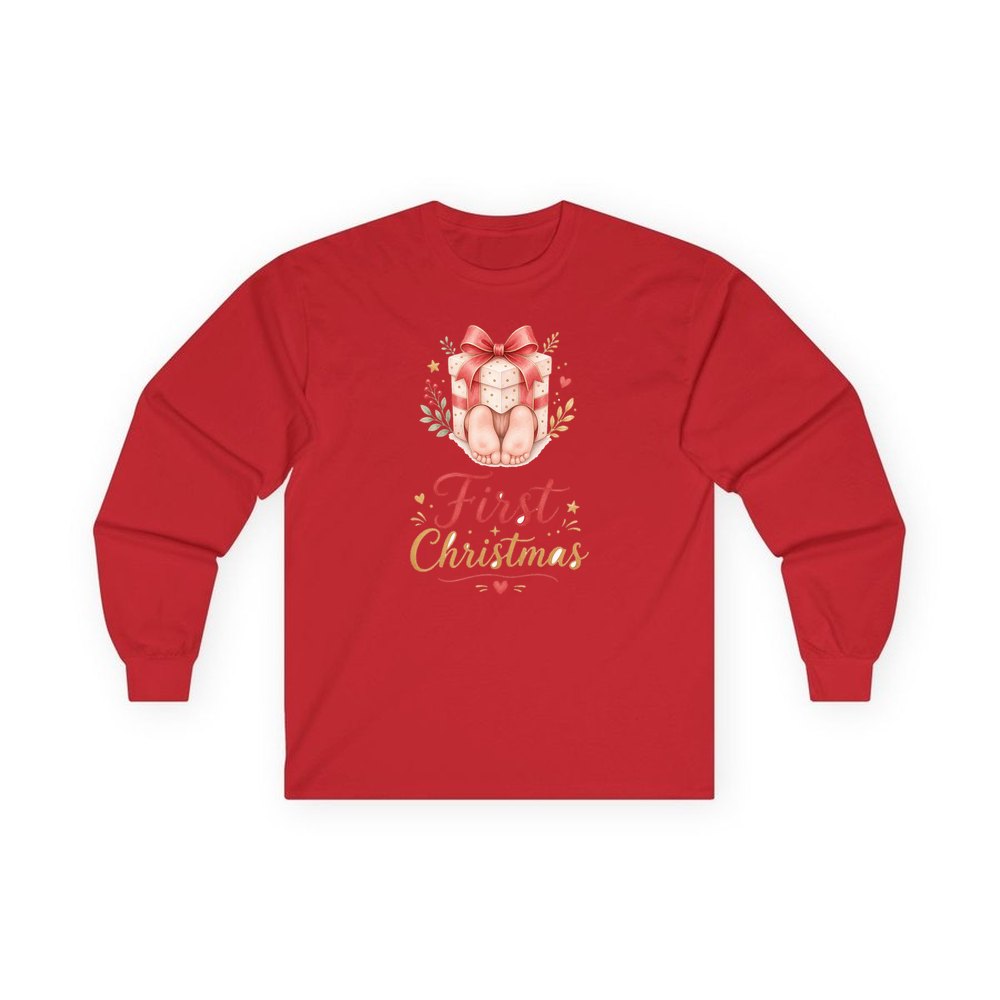 Baby Feet First Christmas personalised long sleeve Christmas T-shirt in red