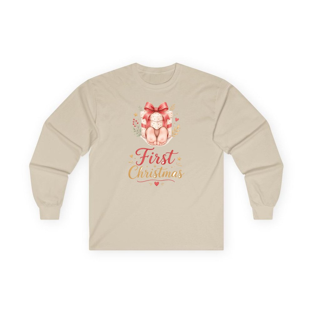 Baby Feet First Christmas personalised long sleeve Christmas T-shirt in sand