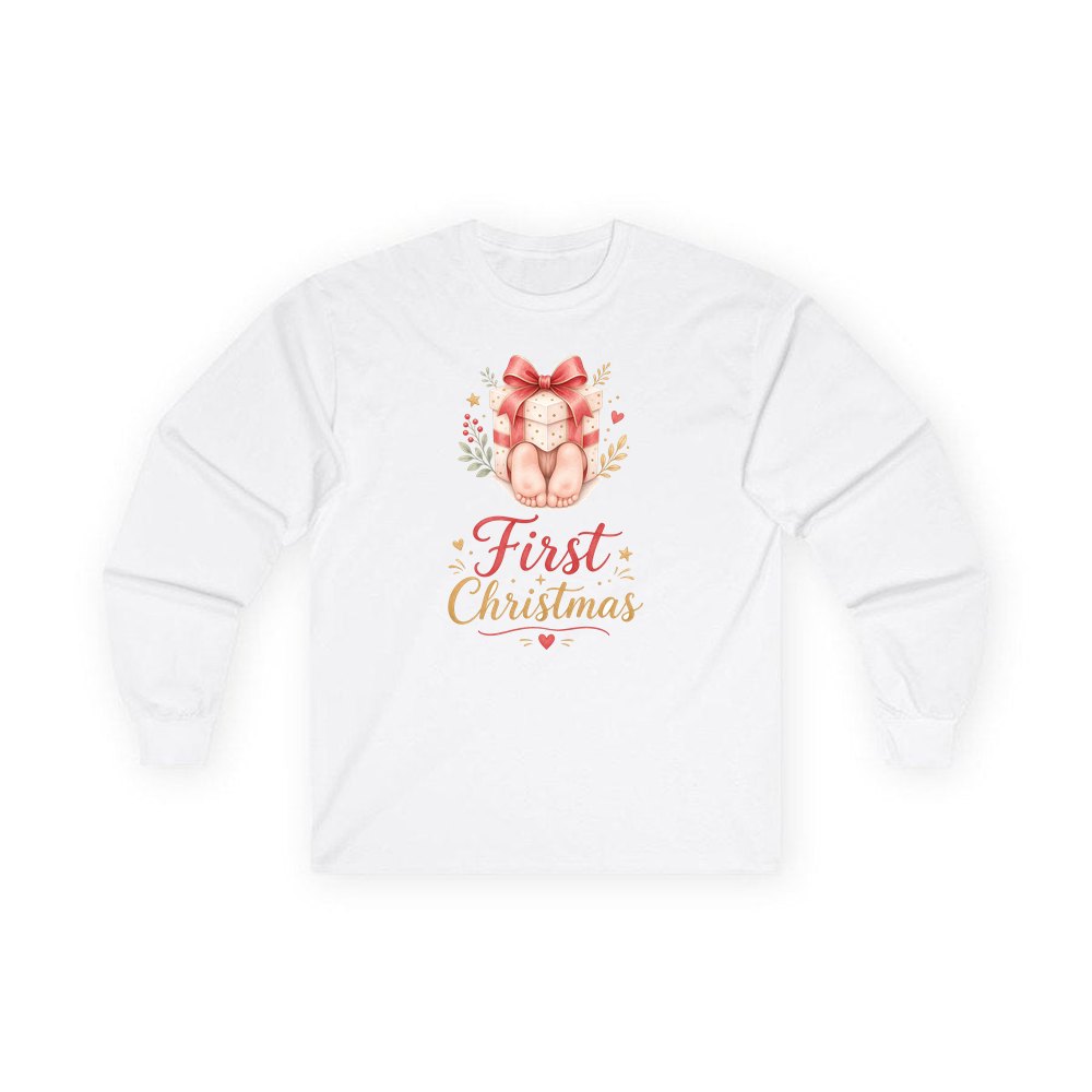 Baby Feet First Christmas personalised long sleeve Christmas T-shirt in white