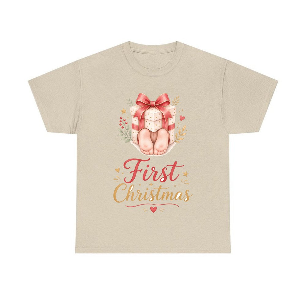 Baby Feet First Christmas personalised Christmas T-shirt in sand