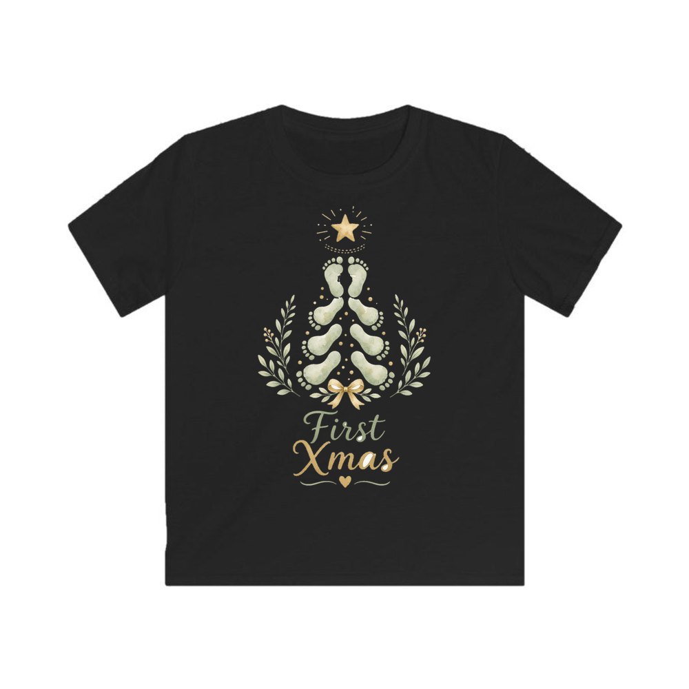 Baby Footprint Christmas Tree personalised kids Christmas tee in black