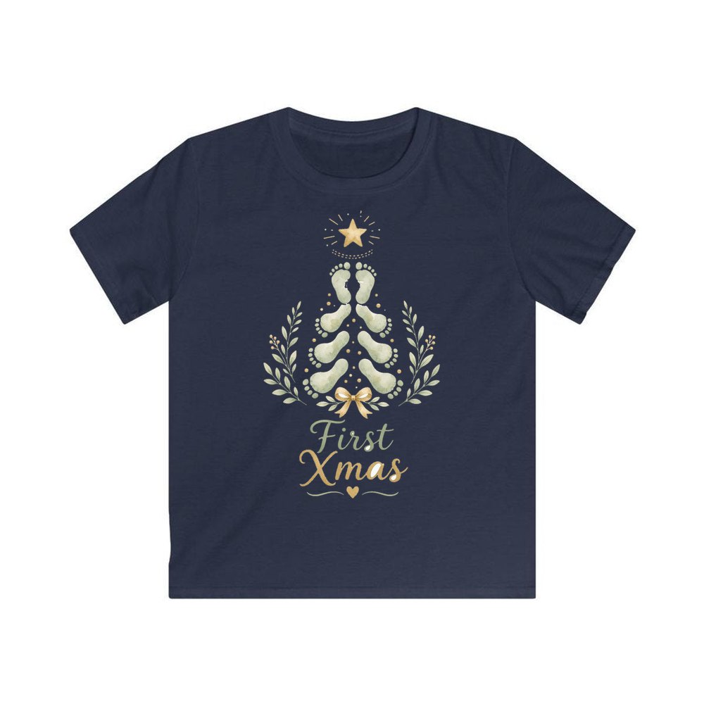 Baby Footprint Christmas Tree personalised kids Christmas tee in navy
