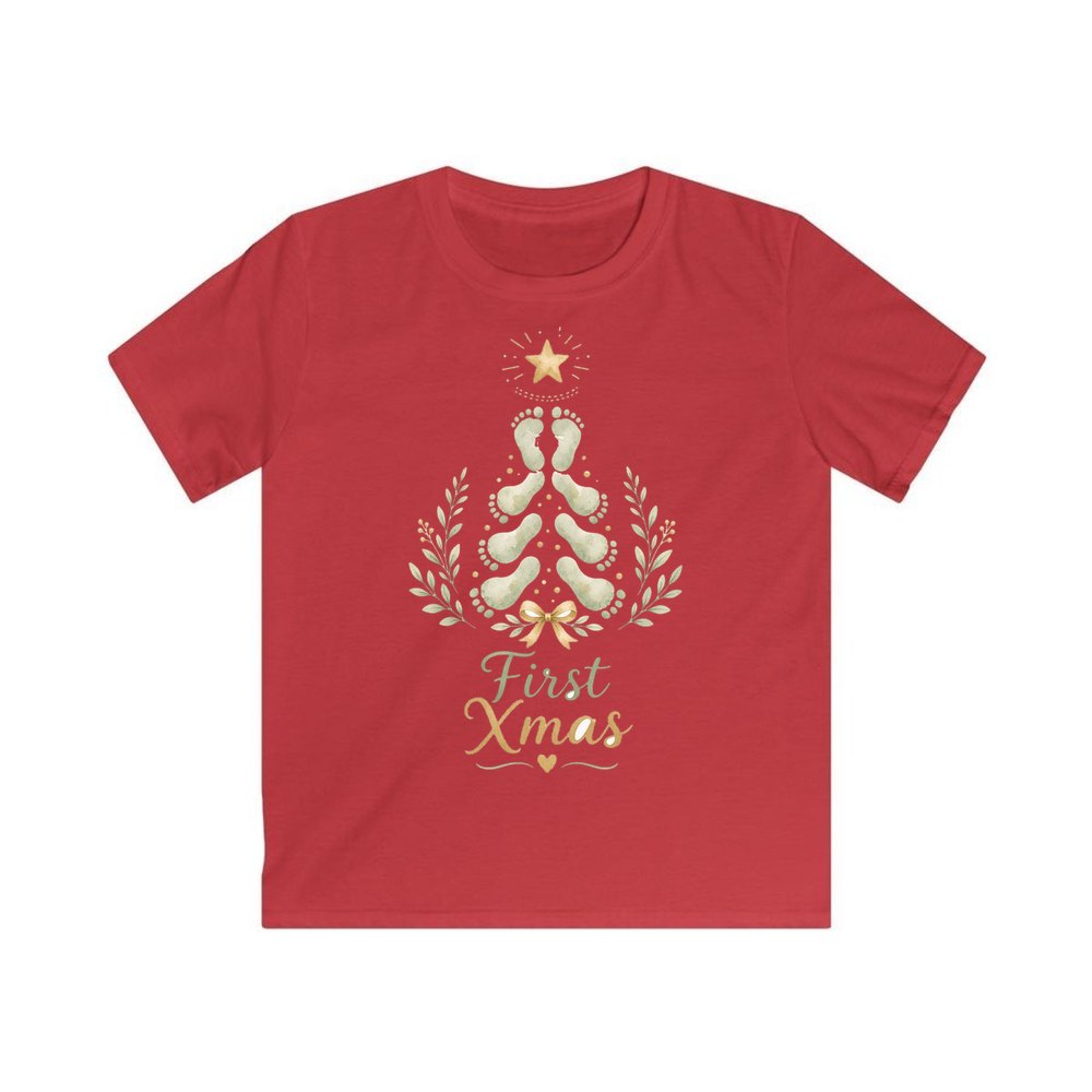 Baby Footprint Christmas Tree personalised kids Christmas tee in red