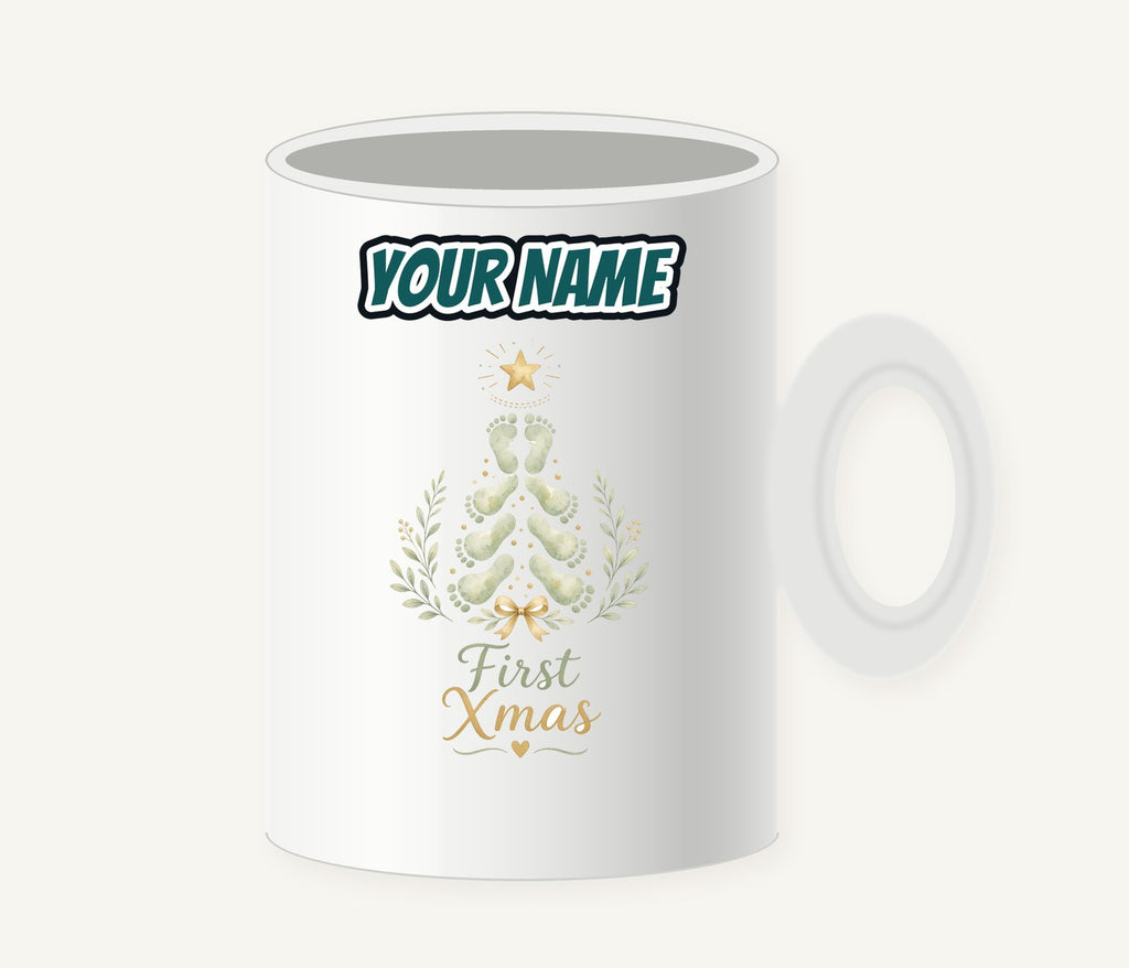 Baby Footprint Christmas Tree Personalised Christmas Mug