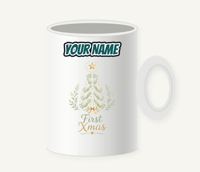 Baby Footprint Christmas Tree Personalised Christmas Mug