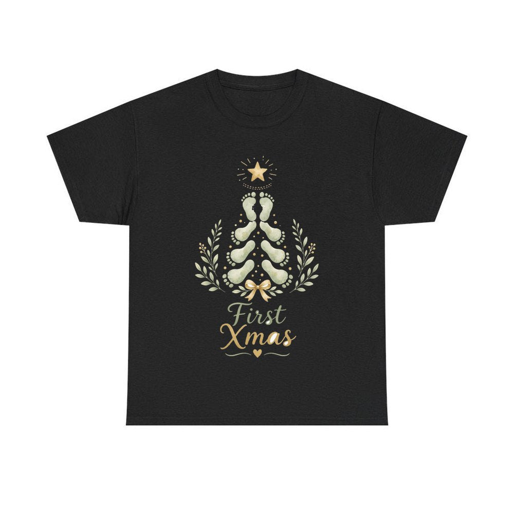Baby Footprint Christmas Tree personalised Christmas T-shirt in black