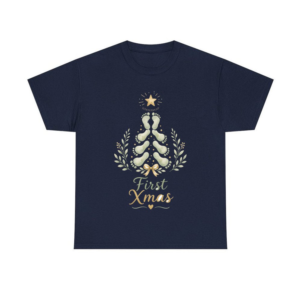 Baby Footprint Christmas Tree personalised Christmas T-shirt in navy