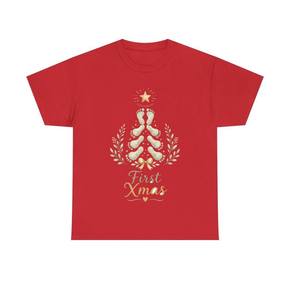Baby Footprint Christmas Tree personalised Christmas T-shirt in red