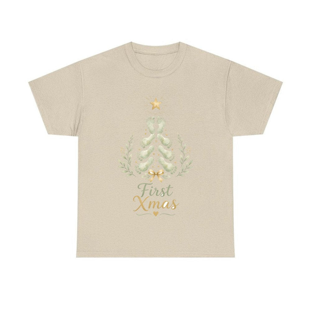 Baby Footprint Christmas Tree personalised Christmas T-shirt in sand