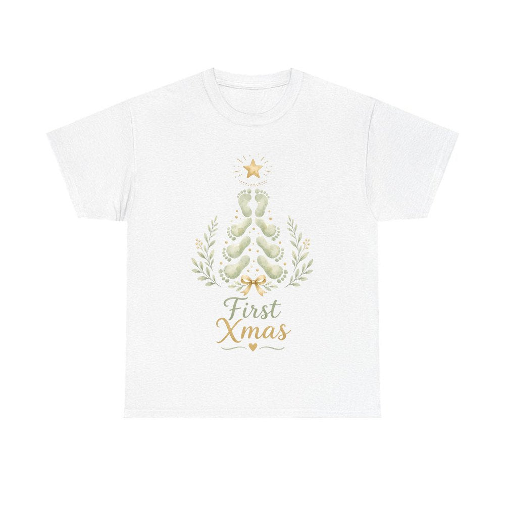 Baby Footprint Christmas Tree personalised Christmas T-shirt in white