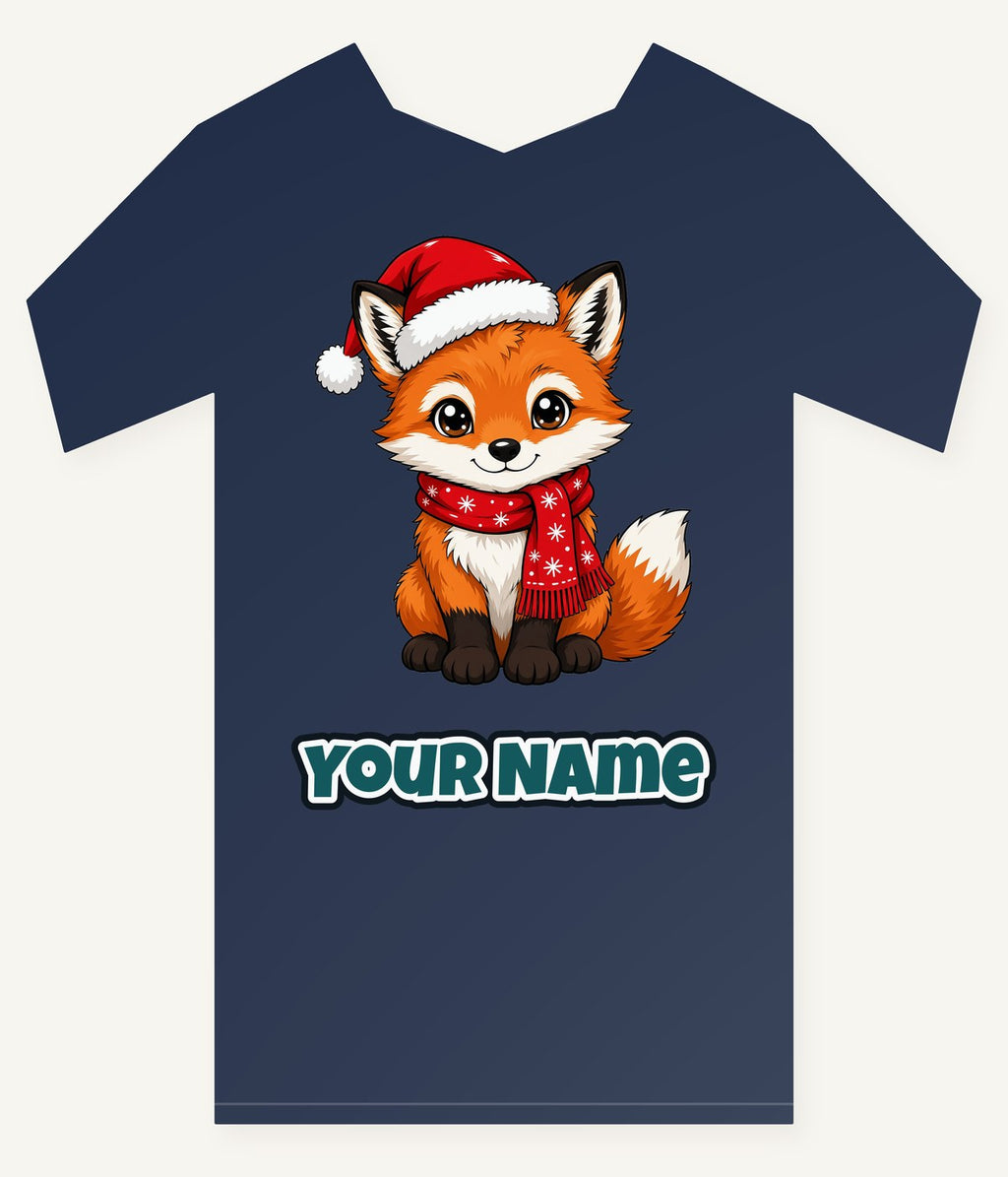 Baby Fox In Santa Hat Personalised Kids Tee and Baby Bodysuit