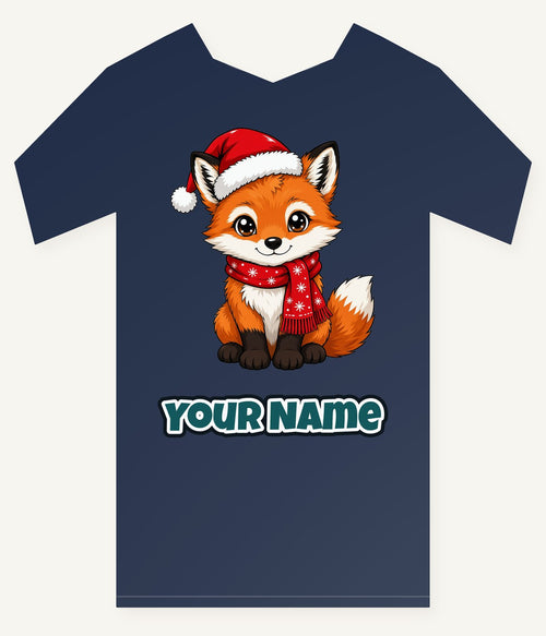 Baby Fox In Santa Hat Personalised Kids Tee and Baby Bodysuit
