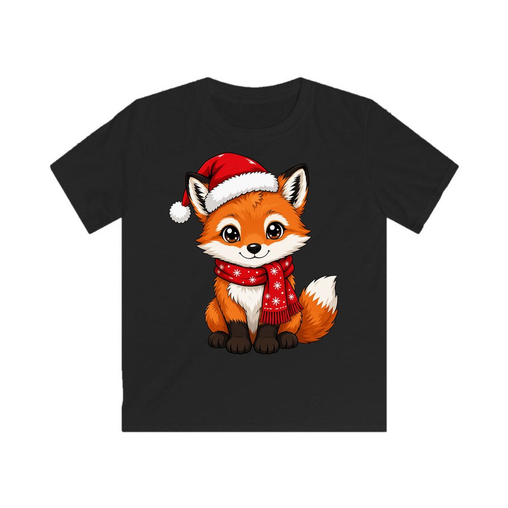Baby Fox In Santa Hat personalised kids Christmas tee in black