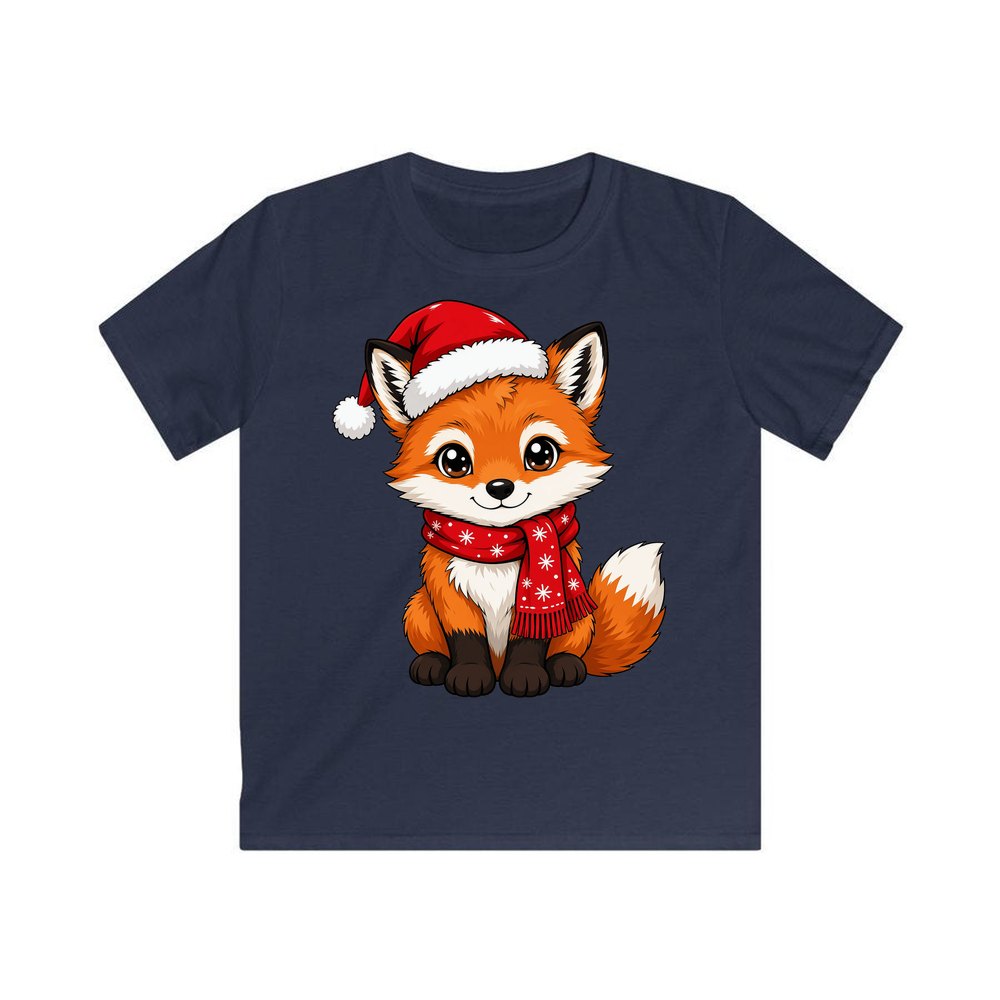 Baby Fox In Santa Hat personalised kids Christmas tee in navy