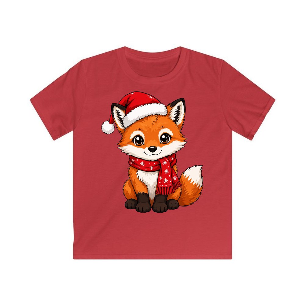 Baby Fox In Santa Hat personalised kids Christmas tee in red