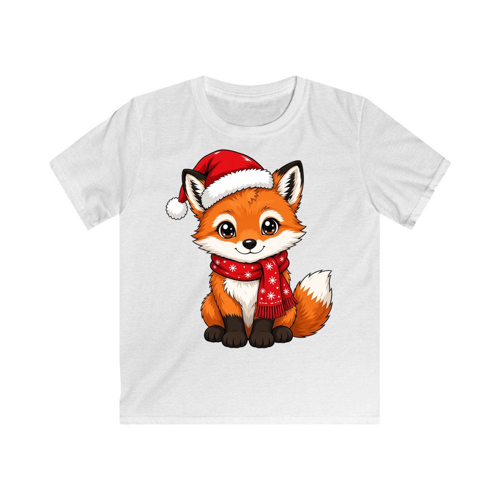 Baby Fox In Santa Hat personalised kids Christmas tee in white