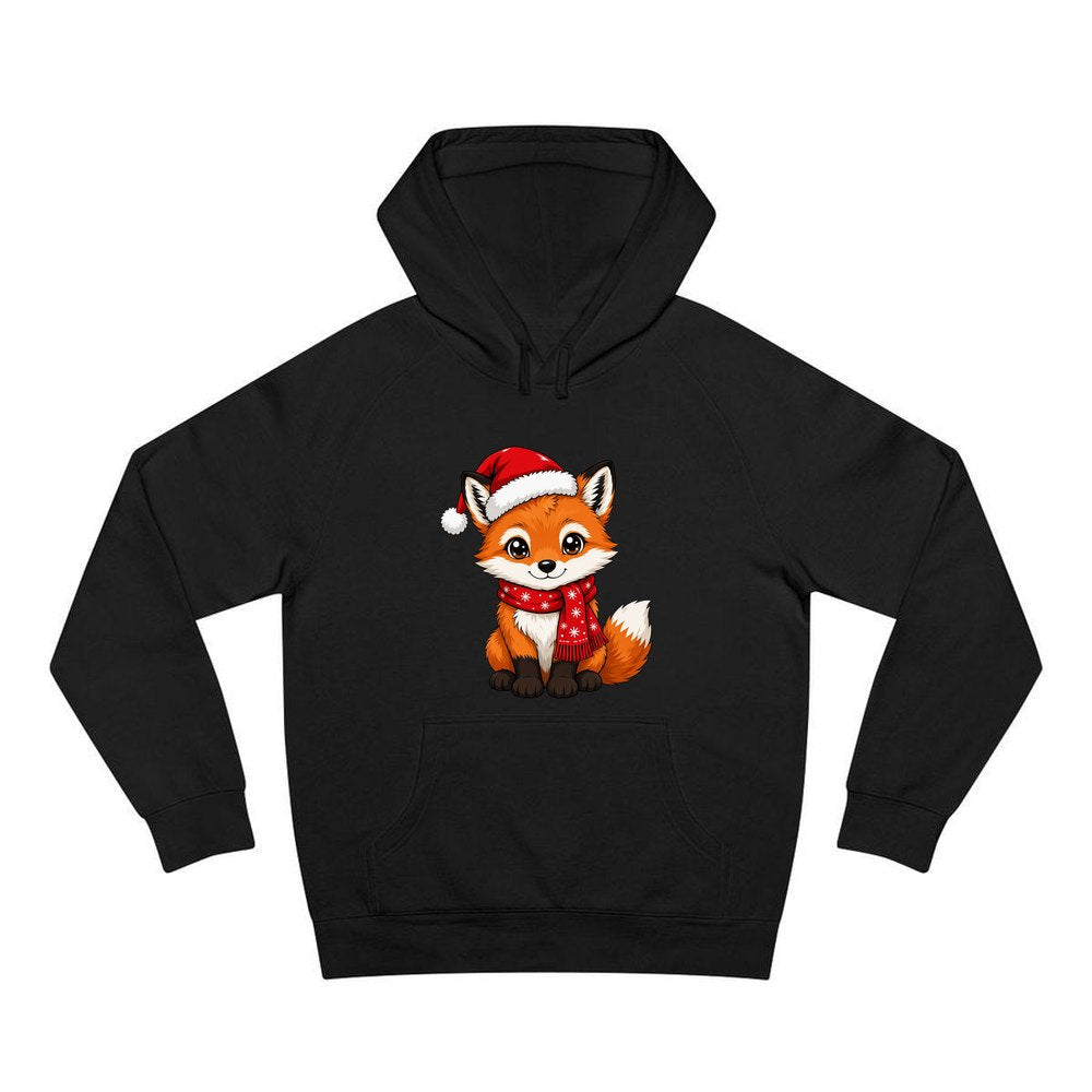 Baby Fox In Santa Hat personalised Christmas hoodie in black