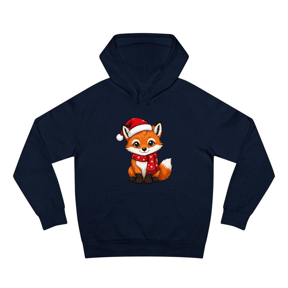 Baby Fox In Santa Hat personalised Christmas hoodie in navy